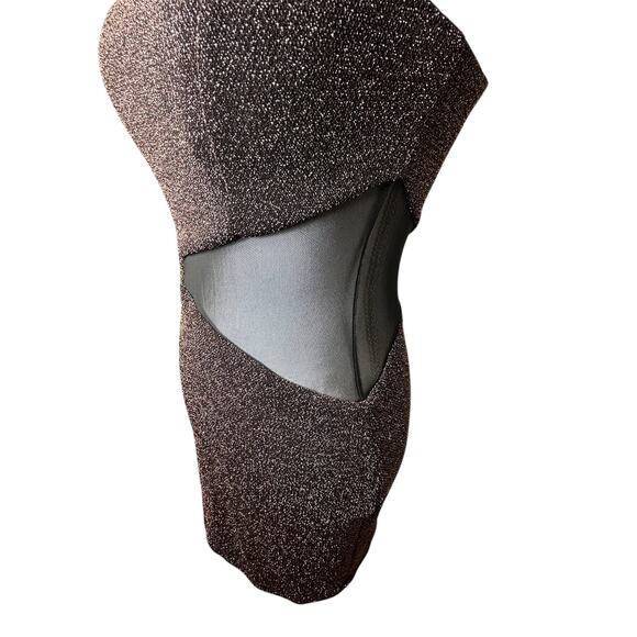 Trixxi Brown/Copper Shimmer Mini dress Size M With Mesh Side Detail - Picture 8 of 11